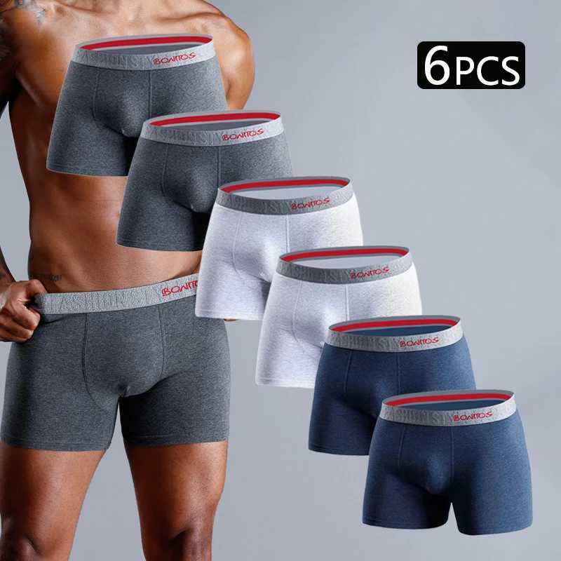 6 Pieces Solid Color Men's Panties BONITOS Letter Waistband Boxer Briefs Cotton Underwear Mens Boxers Classic Men Underpants Q260921