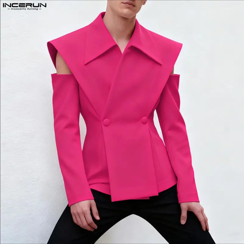 INCERUN Men Blazer Solid Color Lapel Long Sleeve Button Casual Male Suit Streetwear Off Shoulder 2026 Fashion Thin Coats S-5XL 260921