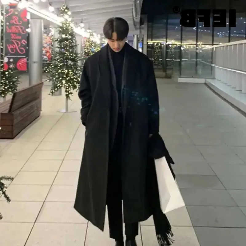 IEFB Blends Men's Korean Wool Style Men's Fashion Tide Woolen Coat Single Breasted Overcoat 2026 Autumn New Stylish Trench Casual Loose Fi