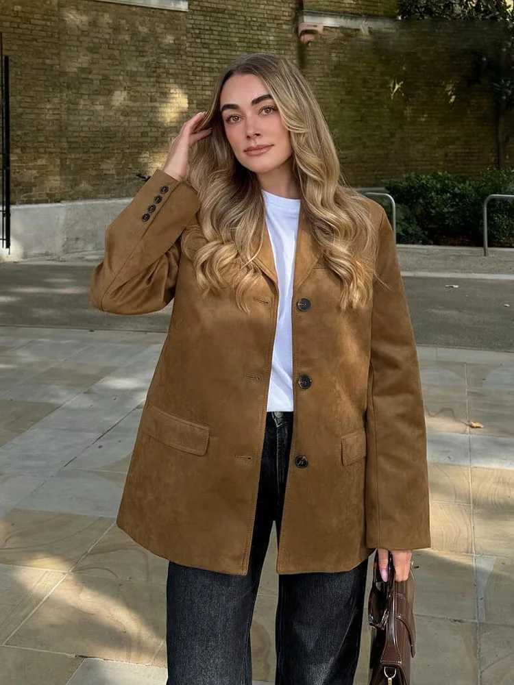 HH Female Autumn Casual Blazers Coat Solid Turn-Down Collar Long Slve Pocket Single Breasted Women New Fashion Coats T260829