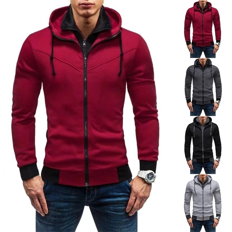Autumn Mens Sportswear Long Sleeved Hooded Sweatshirt Zipper Cardigan Jacket Slim Fit Clothing 260920
