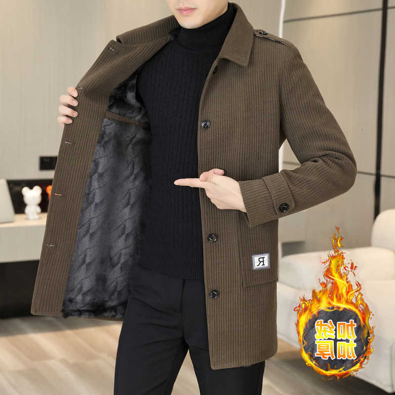 Wool Blends 2023 Winter Men's Medium Length Woolen Jacket for Men Plush and Thicken Trench Coat slim Casual Business Social Streetwear Overcoat