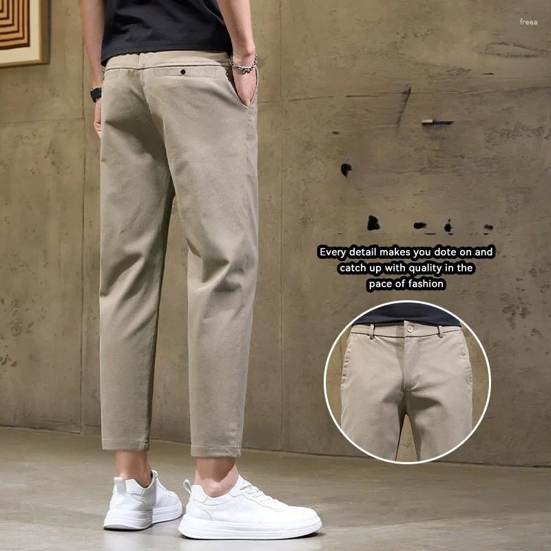 Pantaloni casual da uomo in cotone ghiaccio traspirante Pantaloni estivi semielastici in vita dritti versatili da ufficio quotidiani