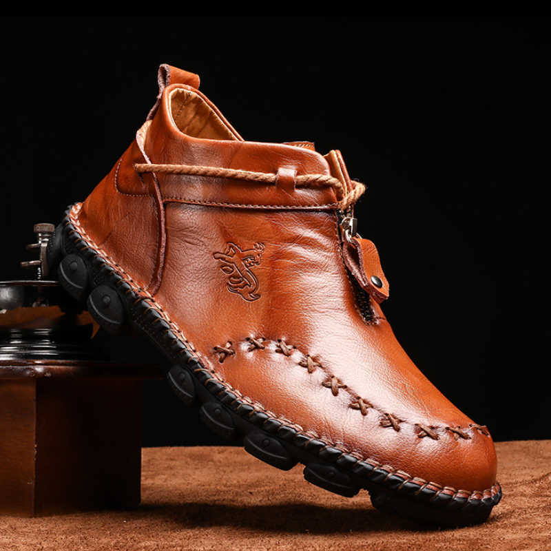 Genuine Leather Shoes Male Boots High Quality Men Ankle Boots Outdoor Comfortable Casual Shoes Fashion Zip Men Motorcycle Boots H260921