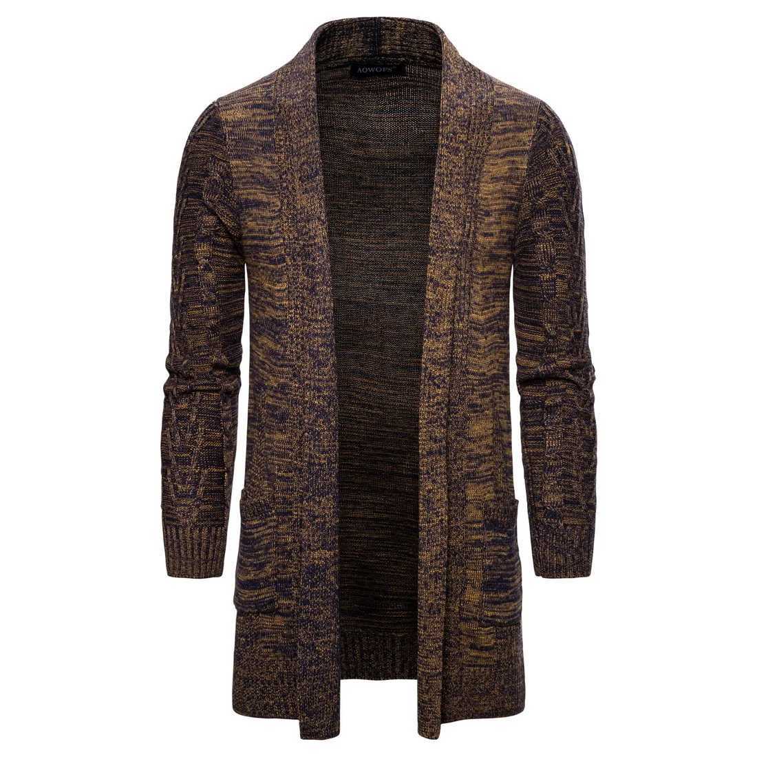 Men's Long Knitted Sweater Coats Casual Cardigan Men's X-long Knitted Cardigan Coat Solid Color Sweatercoat Q260921