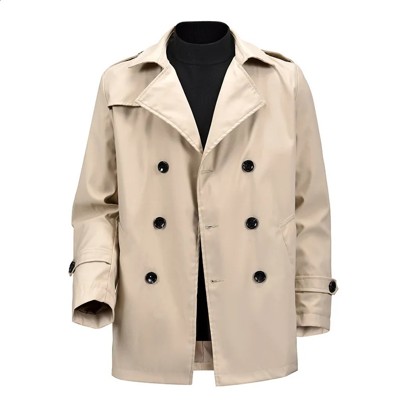Men's Windbreaker Jacket Vintage Black Khaki Spring Autumn Business Trench Male Double Breasted Retro Classic Long Coat Thick 260920