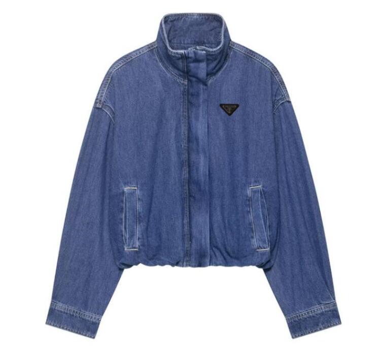 women jeans jackets stand collar long sleeve loose denim blue letter logo designer jackets womens coat
