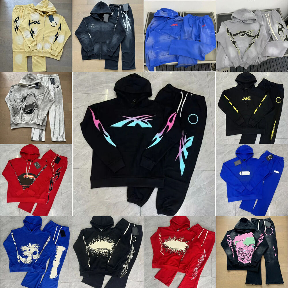 HeII Starly Desiger tracksuit Hip Hop mens hoodie set graphic two piece clothe hipster pants washed fabric Street graffiti foil print Vintage Y2K 20