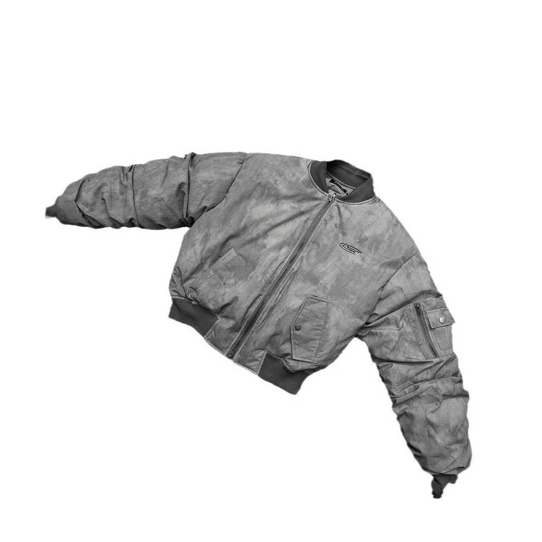 Winter Vintage Distressed Style Wrinkle Design Bomber Baseball Jacket Cotton American Hip Hop Coat Warm Parka Q260921