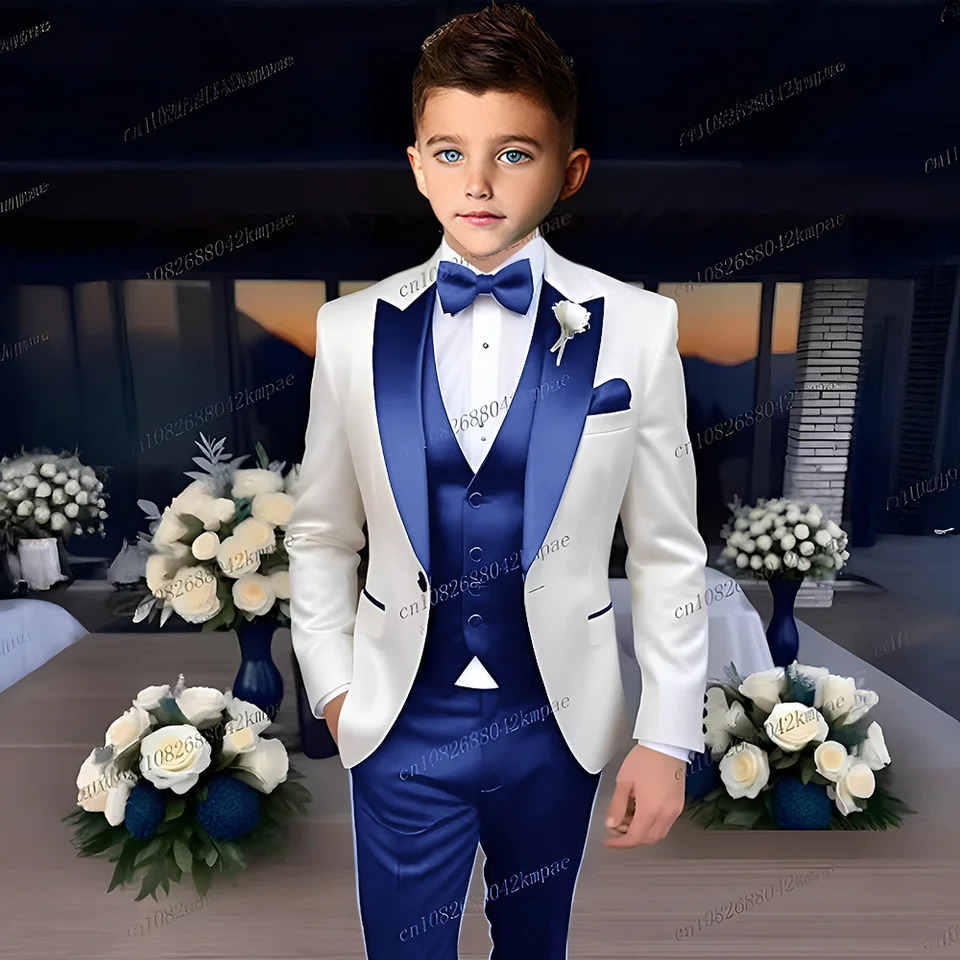 Abito da ragazzo bianco da lavoro Occasioni formali per bambini Festa di nozze Prom Ragazzo Tuxedo Set da 3 pezzi Blazer Gilet Pantaloni 260920
