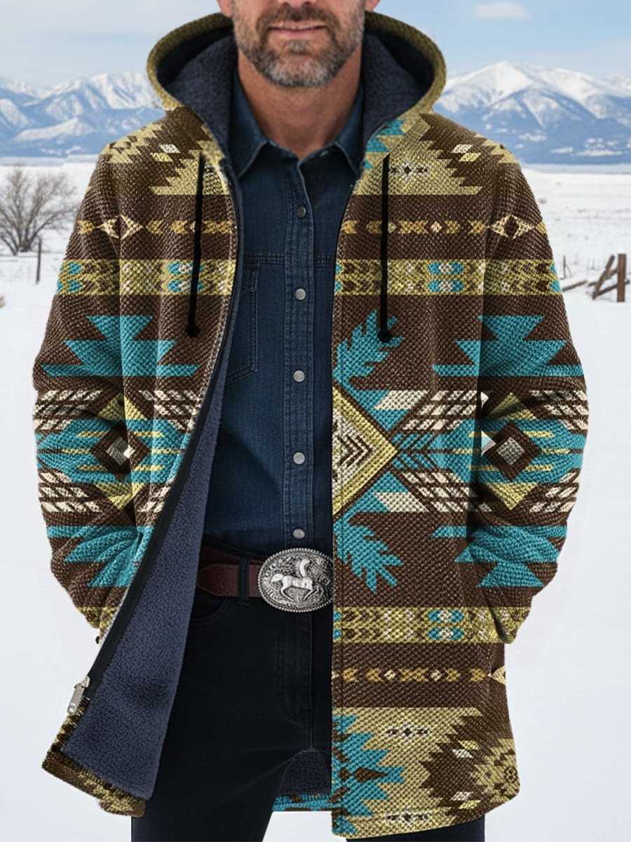 Wool Blends Vintage Aztec Men's Art 3D Printed Plush Thick Long-Sleeved Cardigan Coat Men's Thick Warm Jacket 01 D260921