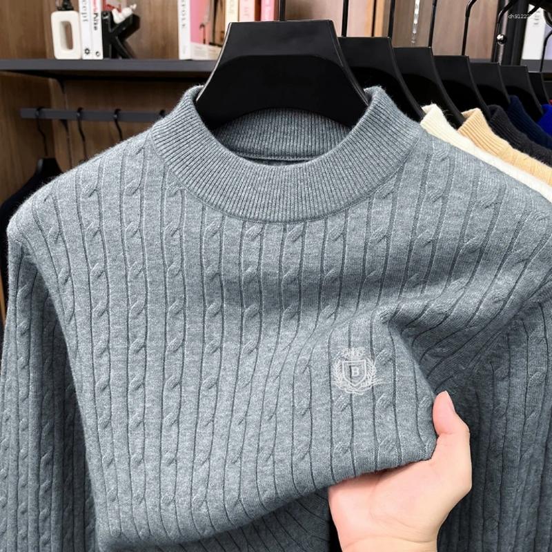 Fashion Original Brand Crown Embroidered T-shirt Winter Velvet Warm Knit Comfortable Round Neck Twisted Flower Men's Sweate