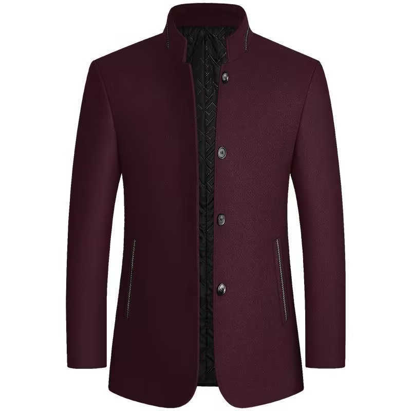 Autumn Men's Wool Winter Blends Mens Stand Collar Woolen Zhongshan Suit New Fashion Blazer For Middle Aged Men Warm Casual Daily Street Outerwe