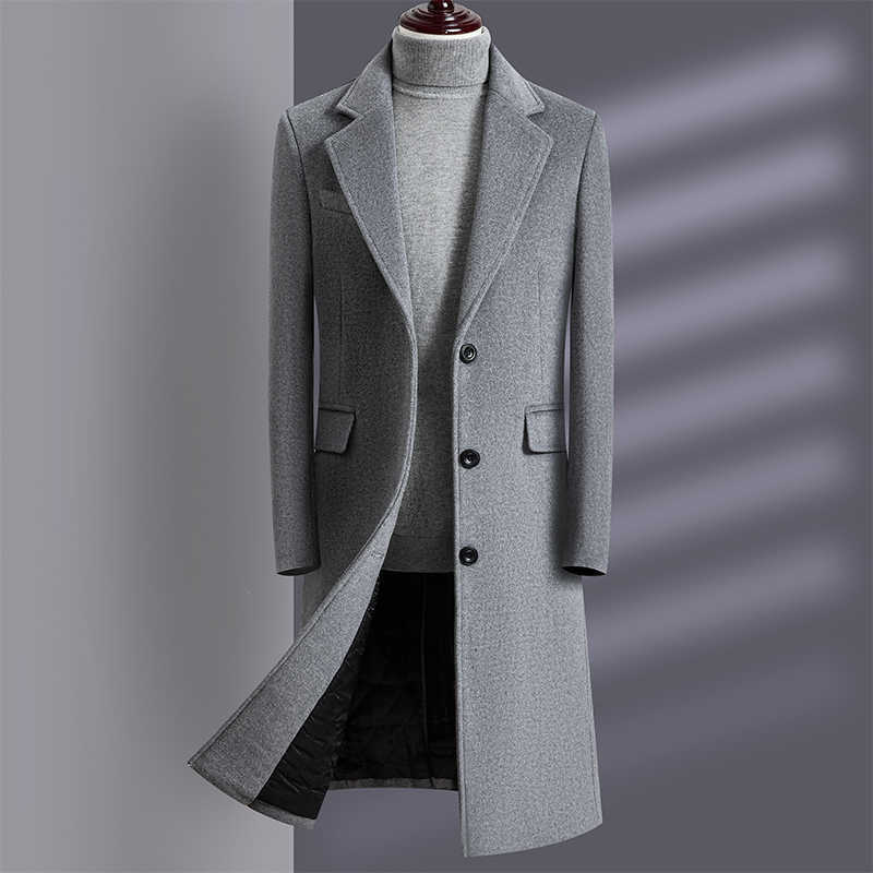 Wool Blends Long Knee Men's Length Men's Woolen Coat 2025 Winter Solid Color Wool Windbreaker Jacket Outwear Business Casual Thicken Warm