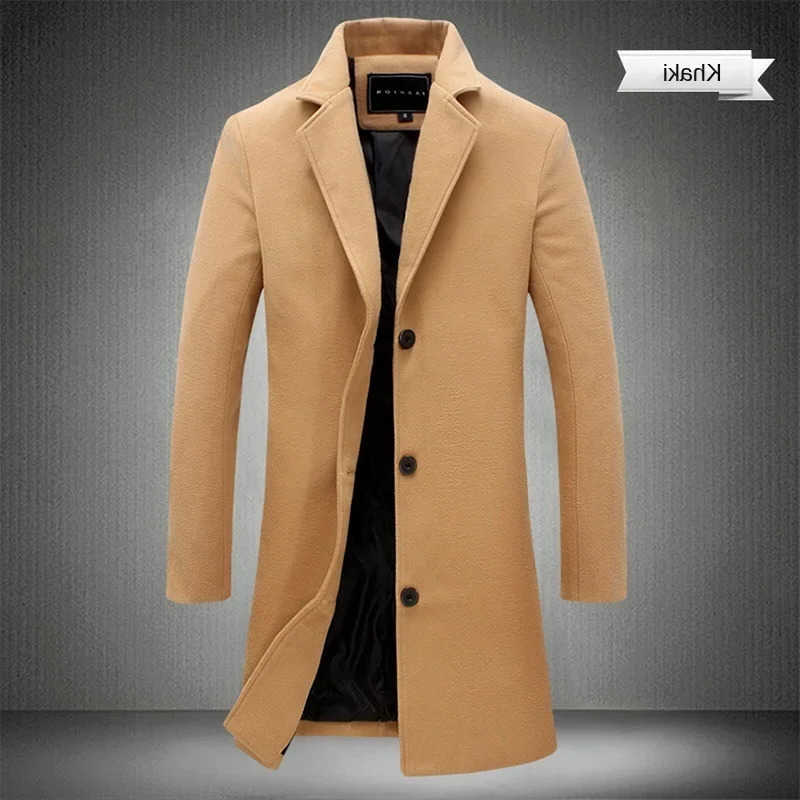 2025 Blends Men's New Wool Men's Trench Coat Wool Blend Overcoat Autumn Winter Fashion Slim Fit Long Coat Business Casual Outerwear Windbr