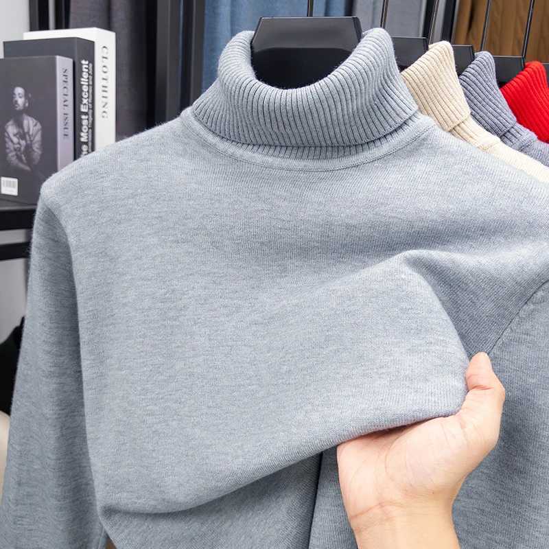 Autumn and Winter Thick Sweater Men's High Neck Spun Wool Sweater Warm and Versatile Casual Knitted Base Sweater Men Q260921