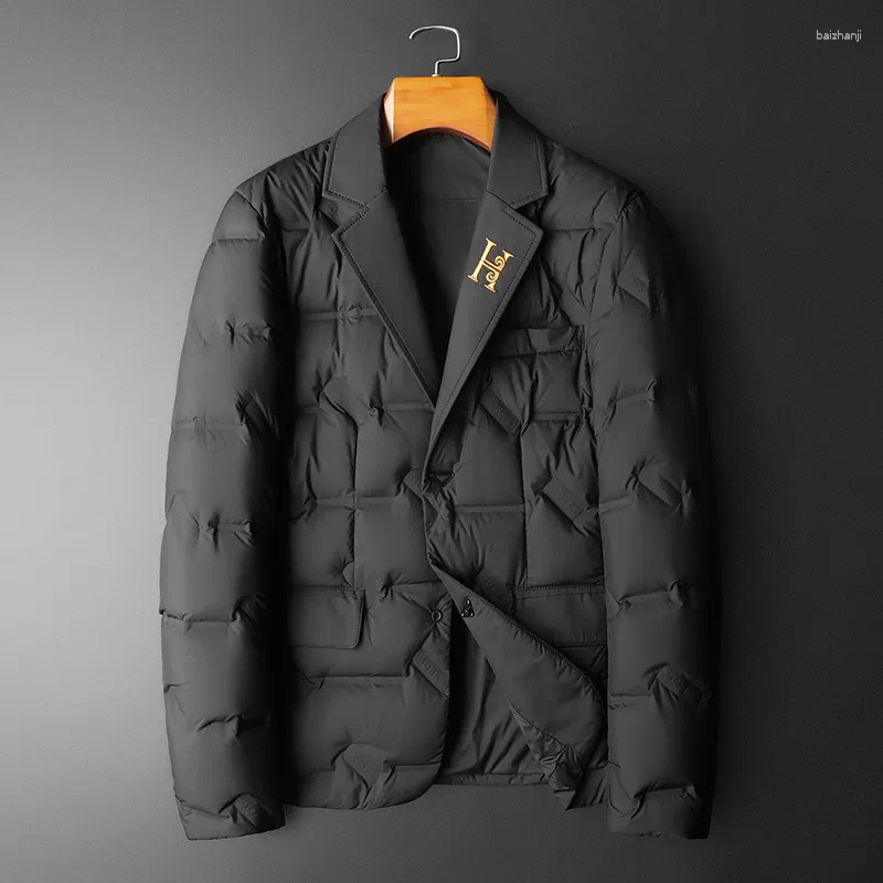 Autumn Winter Embroidery Men's Blazer Luxury Solid Color White Duck Down Single Breasted Male Jackets Man Overcoats
