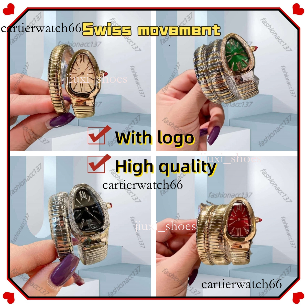 Swiss movement Snake Watch Hot Sale Luxury Designer Ladies Diamond Quartz Wristwatches Bracelet Shaped High Quality Diamond Automatic Female snake w