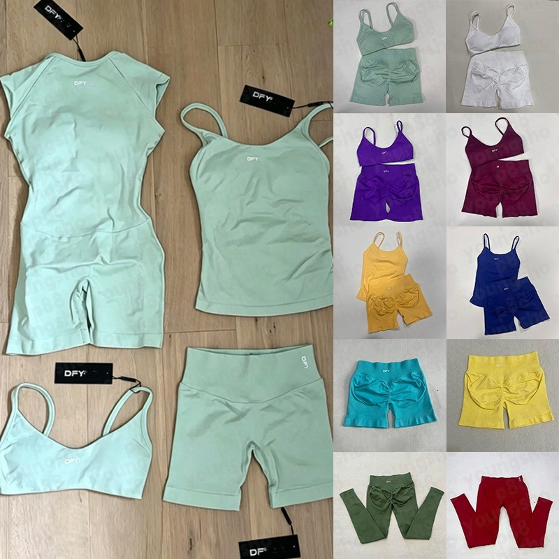 New gym set dfynelies off shoulder top bra shorts leggings workout set yogas pilates women dyfyne set sports bra dfynelies flares joggers one piece