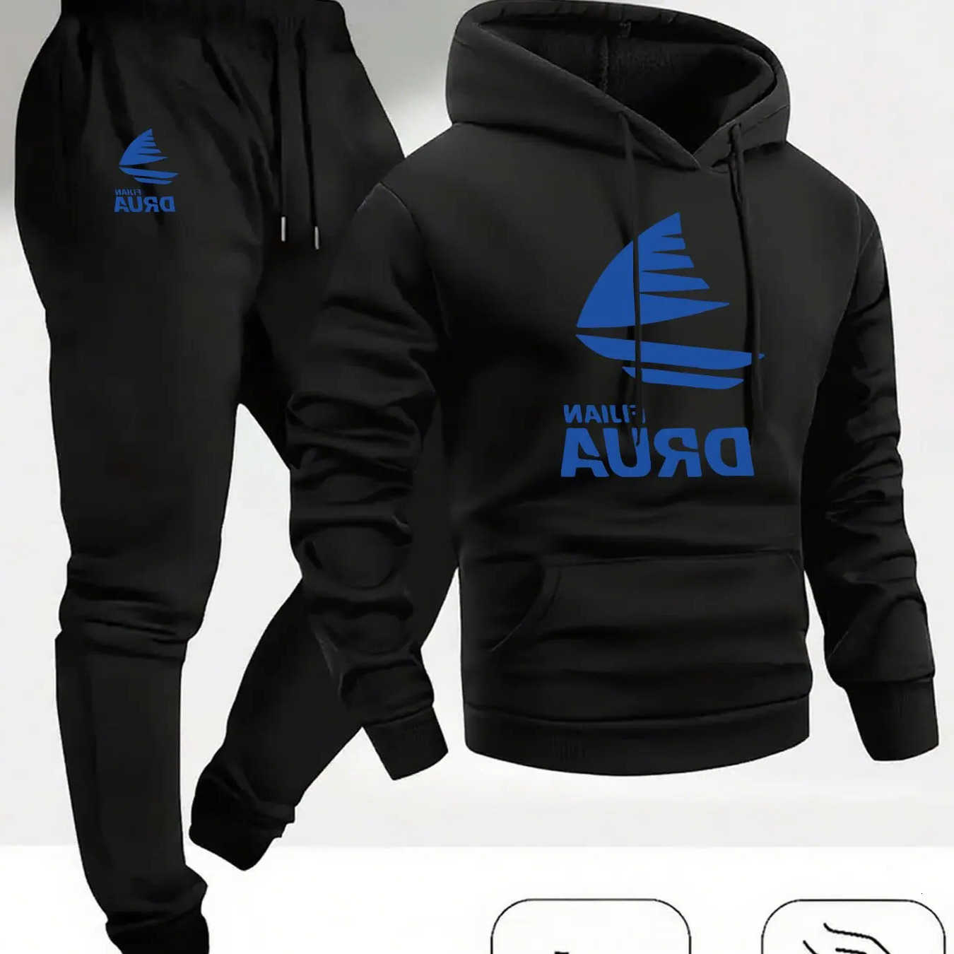 2026 Sweatshirts Men's boat Hoodies printed sportswear set men's hooded sweatshirt long pants set spring and autumn winter warm suit D2609