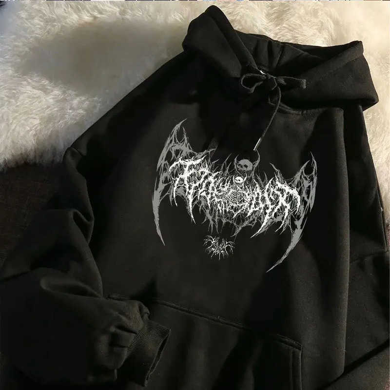 Graphic Men's Hoodies Sweatshirts Skull Printed Long sleeve Men Hooded Women's Sweatshirt Gothic Top Black Punk Style Fashion Cool Unisex