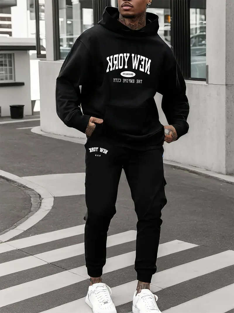 Velvet Men's Men's Hoodies Sweatshirts Thickened Sports Set New York Letter Printed Spring and Autumn Hoodie Set Long sleeve Casual Comfor