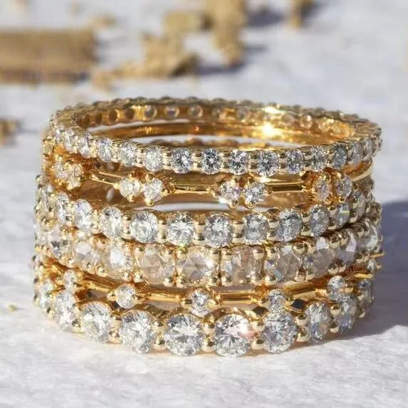 Custom Vvs Lab Grown Created Diamond Band Women Set 10K 14K 18K Solid Gold Cured Eternity Wedding Ring Fine Jewelry