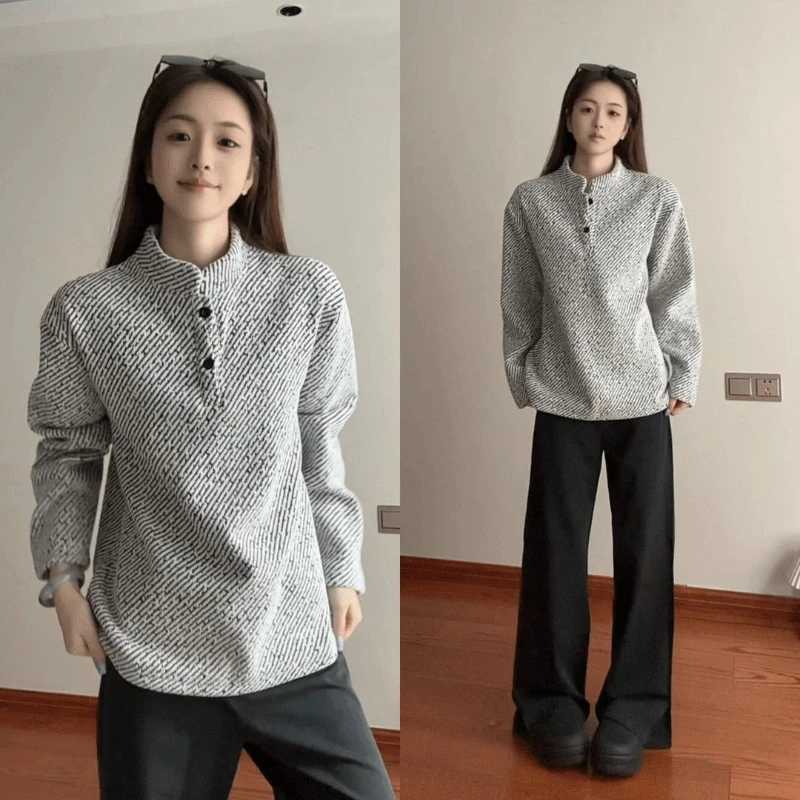 Women's T-Shirt Button Long Sleeve Plus Size High Street T Shirts Autumn Winter New All-match Youth Vintage Tops Casual Fashion Women Clothing
