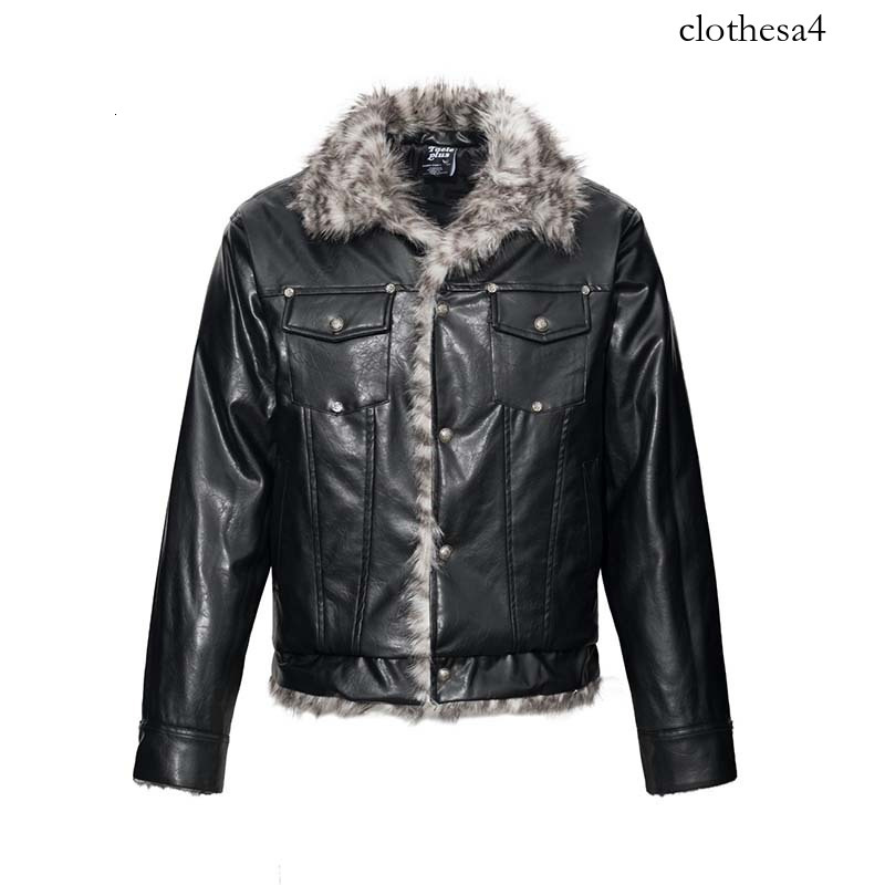 2026 winter new high-street American-style quilted, thickened, faux fur-lined PU jacket, men's trendy warm leather coat