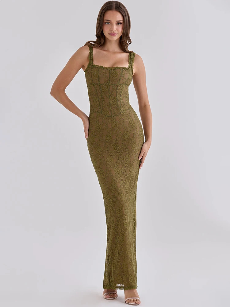 Mozision Women Elegant Lace Sexy Maxi Dress Sleeveless Spaghetti Strap Bodycon Dress Party Evening Cocktail Mermaid Dresses 260920