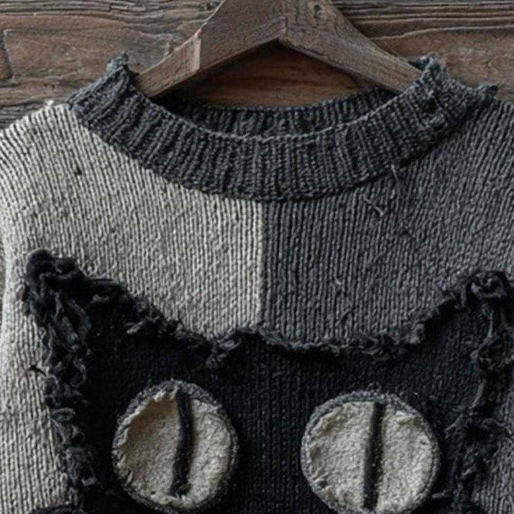 Maglione Donna Hallown Spooky Face Maglione per donna Patchwork Stampa Top in maglia Maglia lunga Slve Girocollo Autunno Outfit Zucca Felpa con capp
