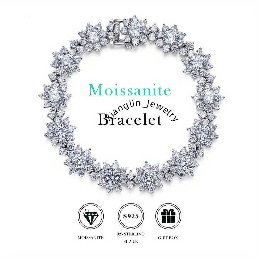 All Mozambique New Sunflower Moissanite Women's Bracelet 925 Sterling Silver Diamond Jewelry Moissanite Diamond Women's Bracelet
