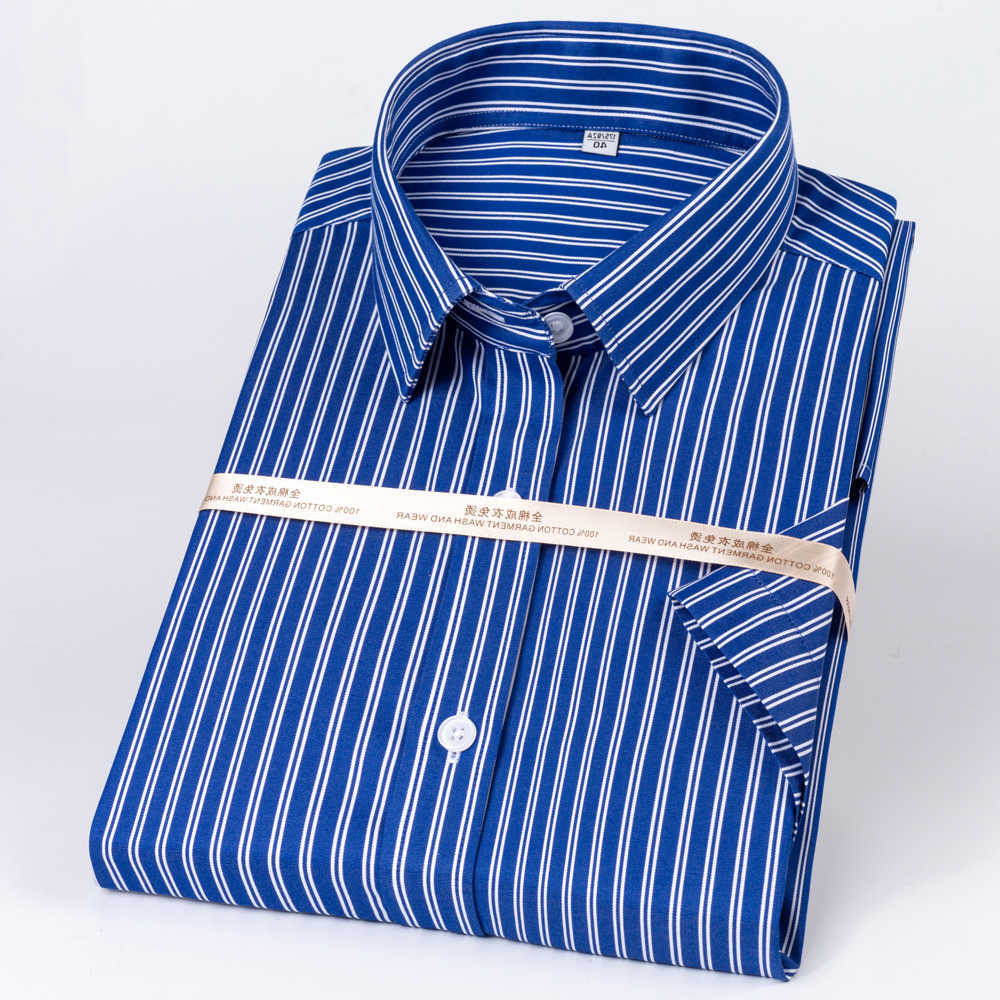 No-Iron Men's Casual Shirts Men's Summer Short Sleeve Striped Checked Shirts Spread Collar Easy Care Comfortable 100% Cotton Business Offi