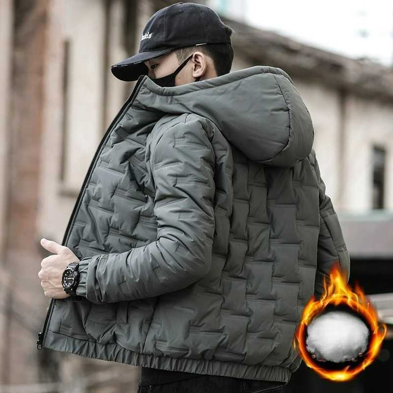 Men's Padded Hooded Parkas 2026 Winter Warm Clothes Trendy Down Cotton Padded Jackets Loose Coats Thickened Warm Bread Jackets Q260921