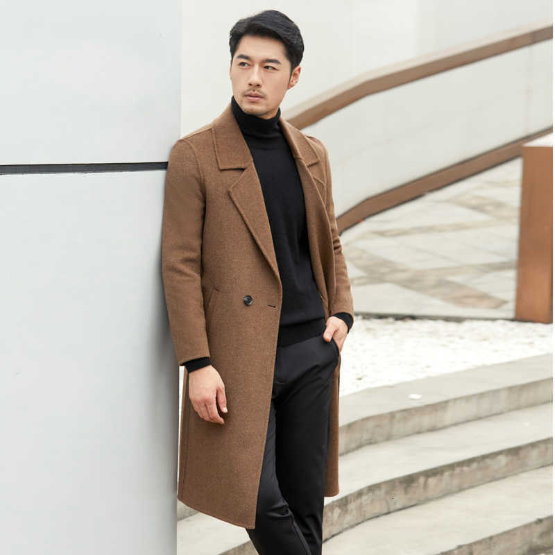 Wool Blends High End Men's Long Men's 100% Pure Wool Suit Woolen Cardigan Jacket Autumn/ Winter New Woolen Business Double-sided Cashmere