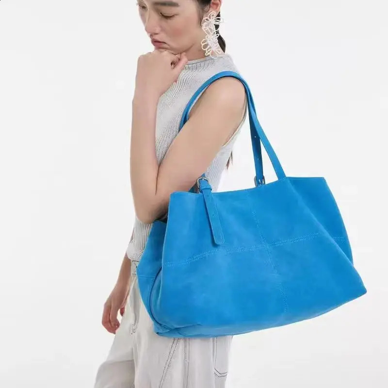 Simple LargeCapacity Waterproof Suede Womens Shoulder Tote Bag Portable All Seasons Solid Color Fashion 260920