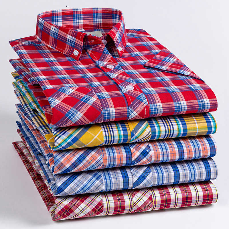 Plus Shirts Men's Size Casual 9XL 100% Cotton Thin Summer Short Sleeve Shirts for Men Slim Fit Formal Casual Plain Shirt Soft Plaid Hawaiian Cl