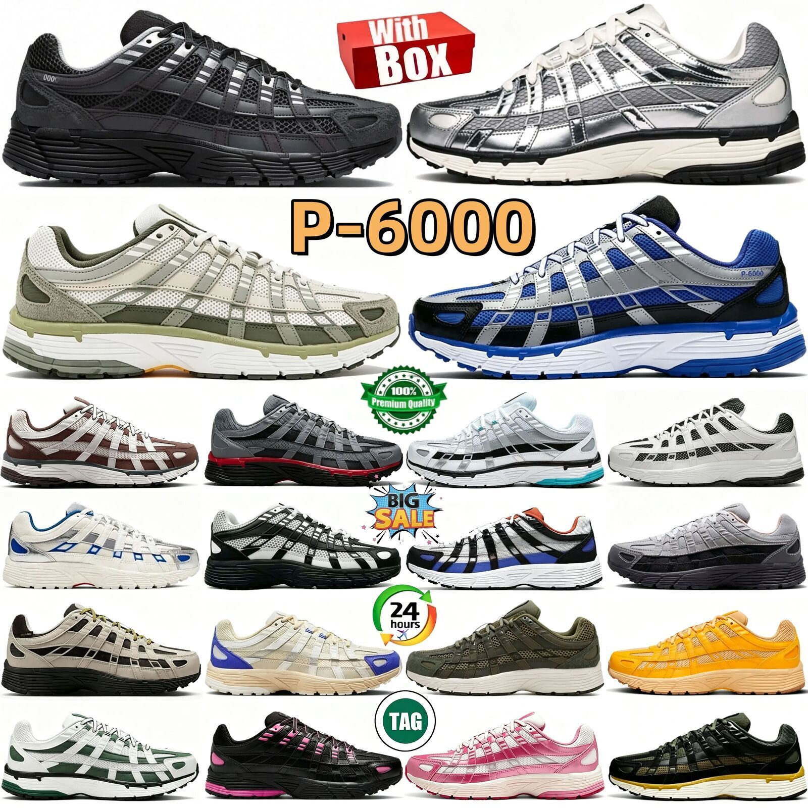 P6000 Designer Sneakers P 6000 Running Shoes Metallic Silver Shadow grey Light Army Cargo Khaki Flat Pewter Anthracite Smoke Grey Mens Womens Traine