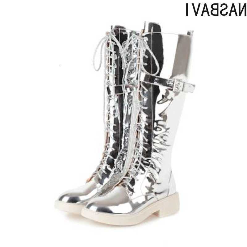 Women's New Boots Long NASBAVI Boots Women Autumn Round Toe Flat Bottes Woman Knee High Low Heel Casual PU Leather Winter Female Shoes H260921