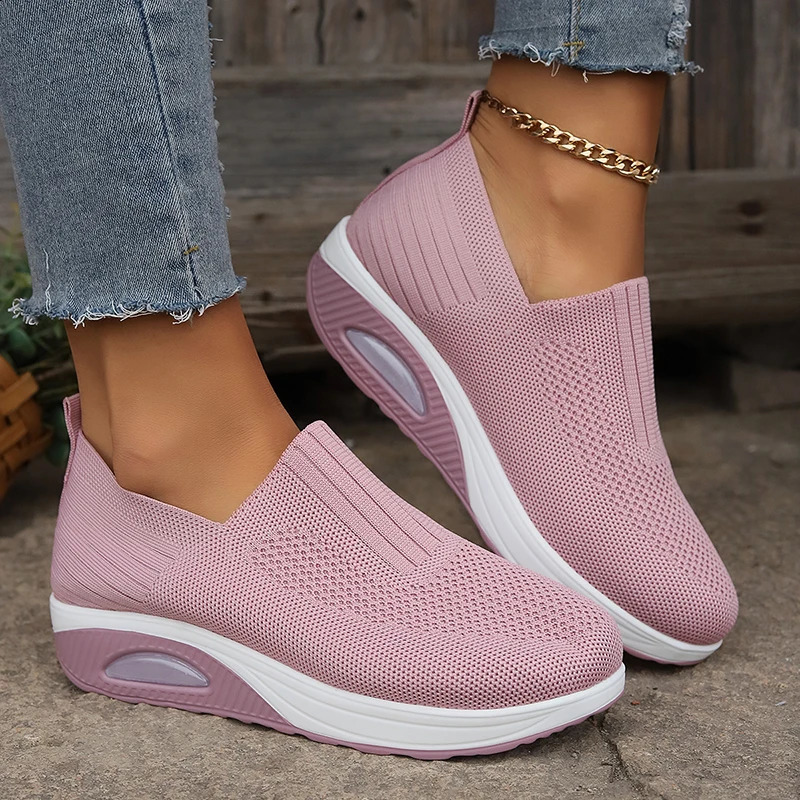 Breathable Knit Wedges Sneakers Woman Spring Autumn Slip On Platform Sport Sneakers Woman Plus Size Thick Sole Walking Shoes 260918