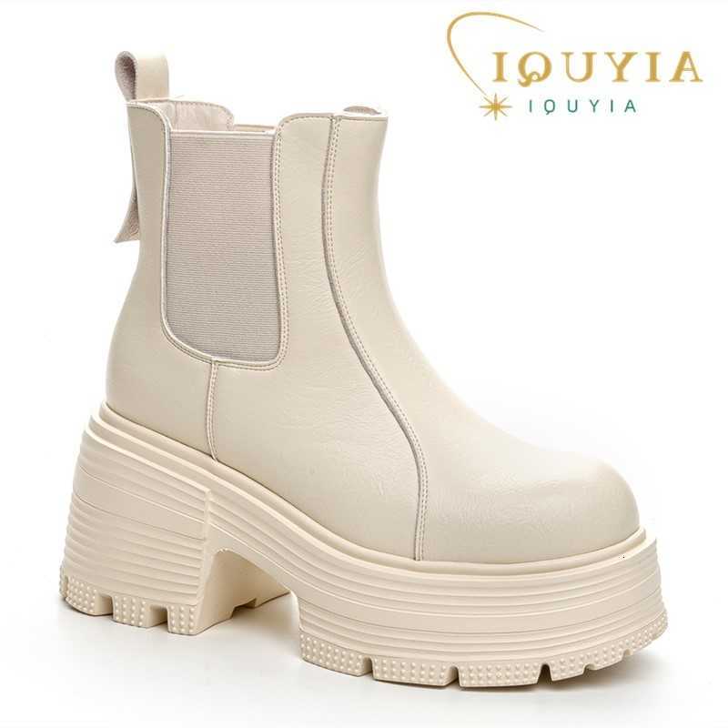 Botas AIYUQI Botas altas de tacón de 9cm de cuero genuino para mujer, botines Chelsea de estilo británico con plataforma y tacón alto para mujer H26