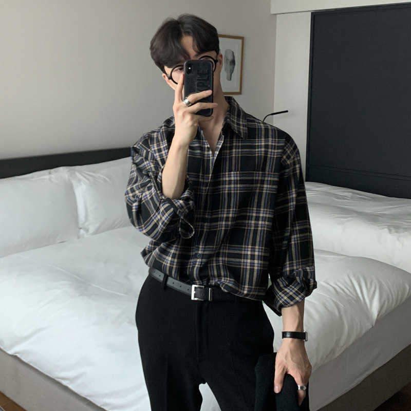 Casual Shirts Mens Men's Casual Plaid Shirt 30% Cotton Breathable Sweat-Wicking Men's Long-Sleeved Shirt H260921