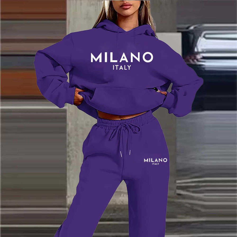 New black letter-printed matching couple set long-sleeved long-pants casual sportswear hoodie T260921