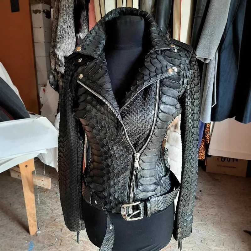Jackets Leather PU Snake-skin Women's Imitation Jacket Turn Down Collar Biker Moto High Street Zip-up PU Short Coat for Women's Winter Aut