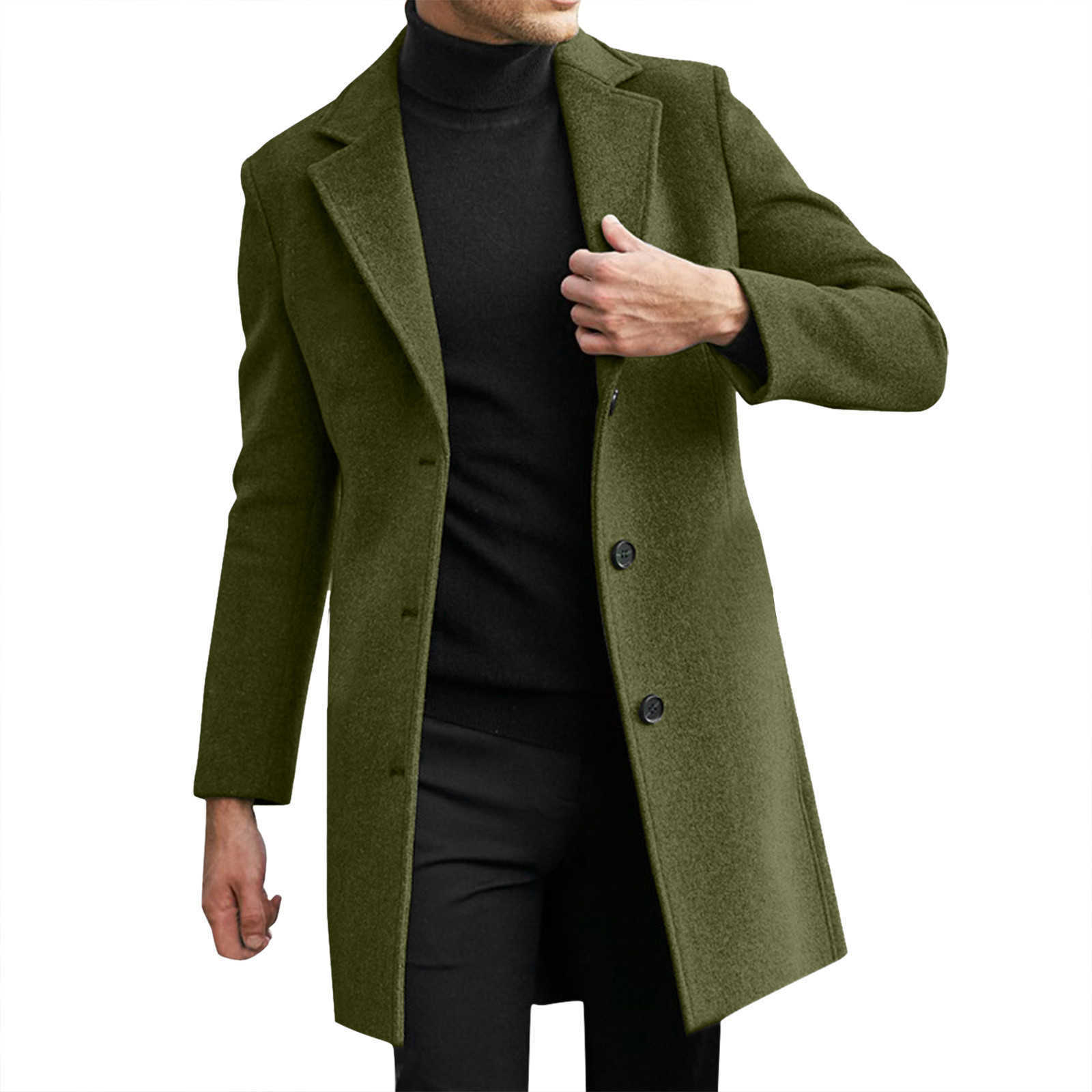 Wool Blends 2025 Fashion Men's New Medium Long Wool Blends Coat Mens Casual Business Trench Coats Mens Punk Style Blends Dust Coats Jackets 5XL
