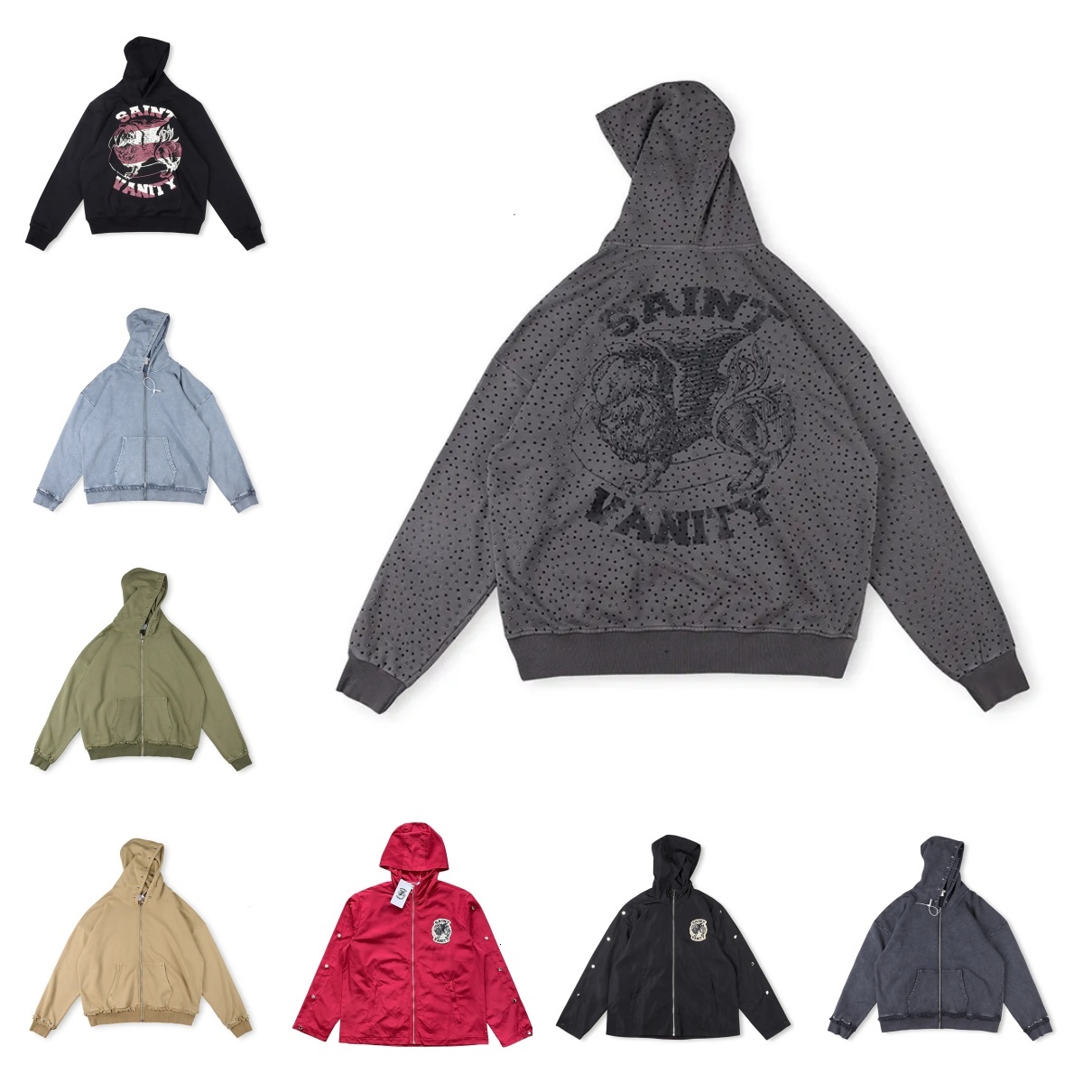 Designer Saint Vainty Streetwear jacket Vintage Print Letter pants Summer Sleeve Vanity track suit Unisex Tracksuit Short set Mens nylon t shirt hoo