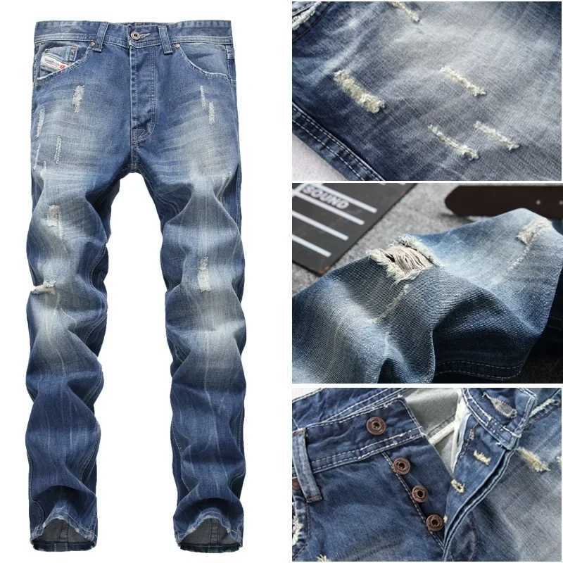 Trendy Plus Size Straight-Leg Denim Pants European American Men's Buttoned Hole Slim Fit Jeans Washing For A Slimmer Silhouette S260921QR0I