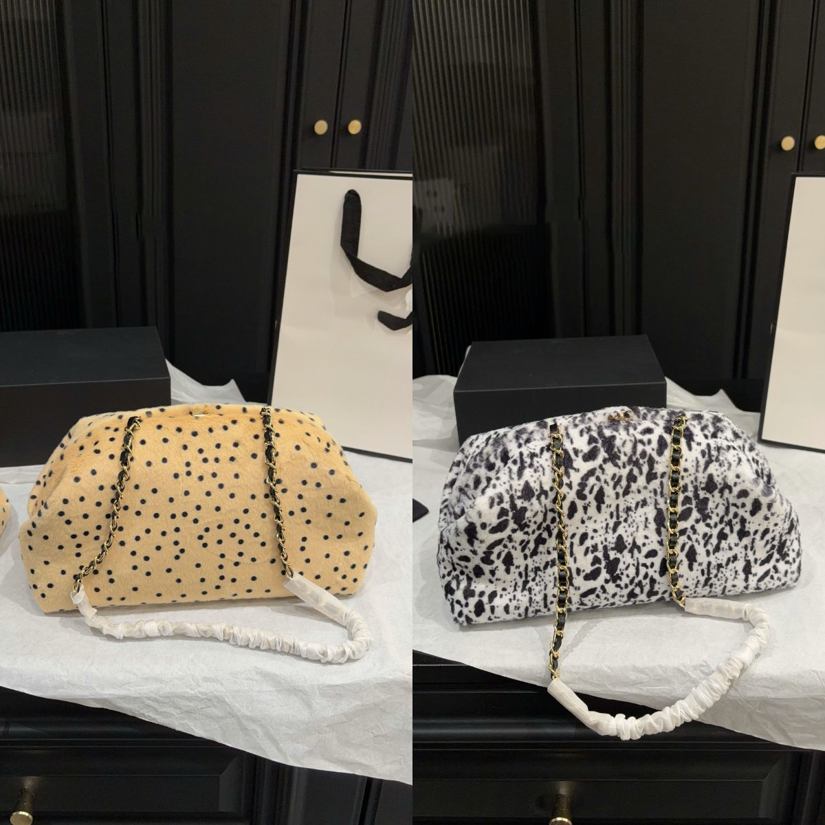 Furry Chain Underarm Bag Teddy Soft Crossbody Bag Designer Crossbody Bag for Women Handbag for Ladies Leopard Print Vintage Fashion Bag 28x17cm