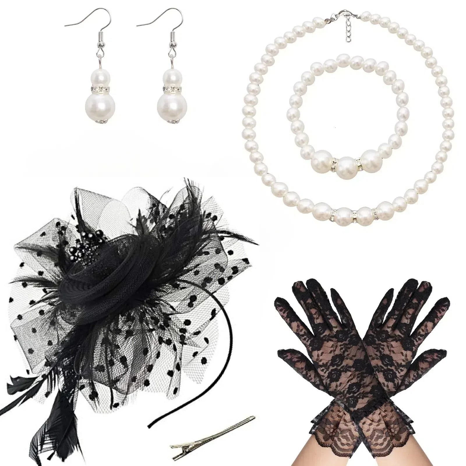 New in stock: European American style jewelry set, high-end mesh headband and gloves, luxury pearl necklace set for banquets