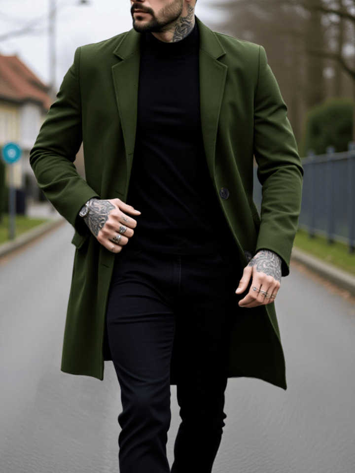 Wool Men's Wool Blends Single-Breasted Blend Coat for Autumn/Winter Thickened Windproof Stand Collar Trench Style Casual Business Warm Outerwea
